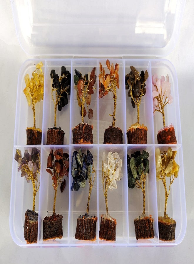 Rocksmins Baby Money Tree Set of 12 Natural Small Size Stone Mini Crystal Trees with Different Gemstones for Good Luck Office and Home Decore Wealth Vastu Prosperity Decoration Original Gemstone - Image 3